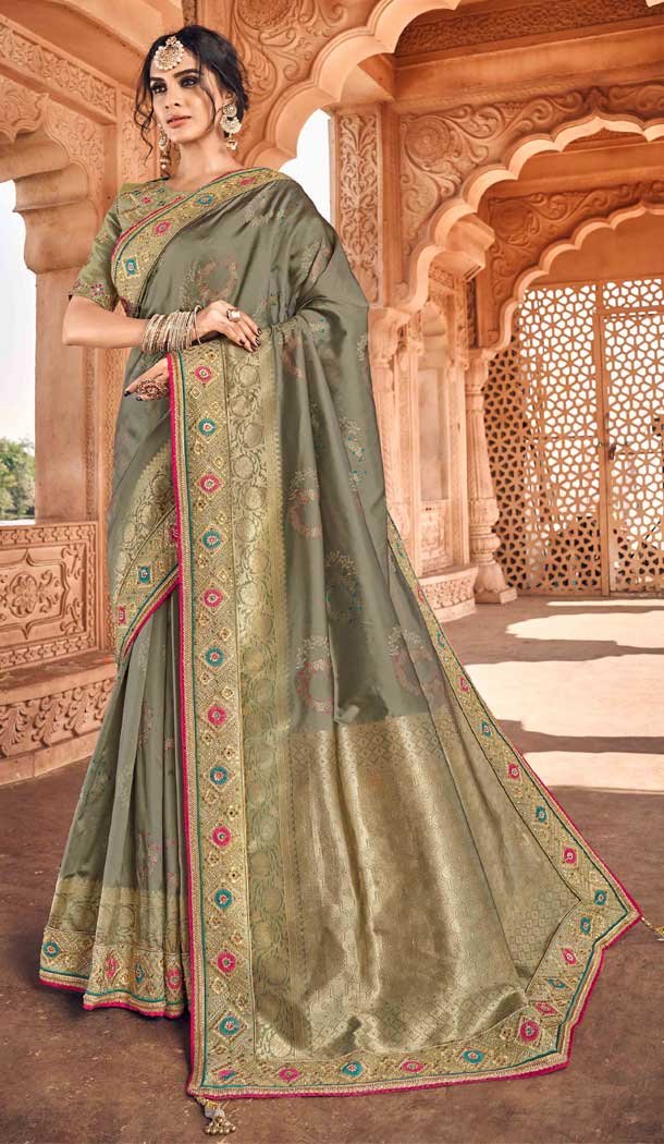 Fancy Khakhi Color Art Silk Designer Traditional Wedding Wear Saree -794397073