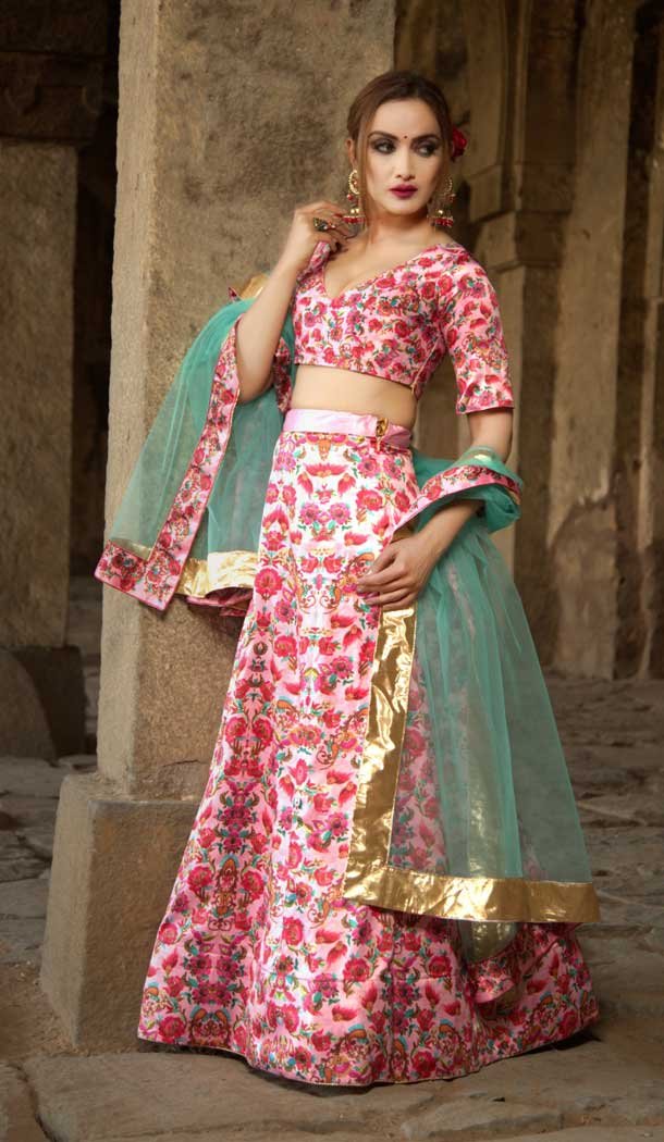 Pink Color Satin Digital Printed Party Wear Lehenga Choli -77647143