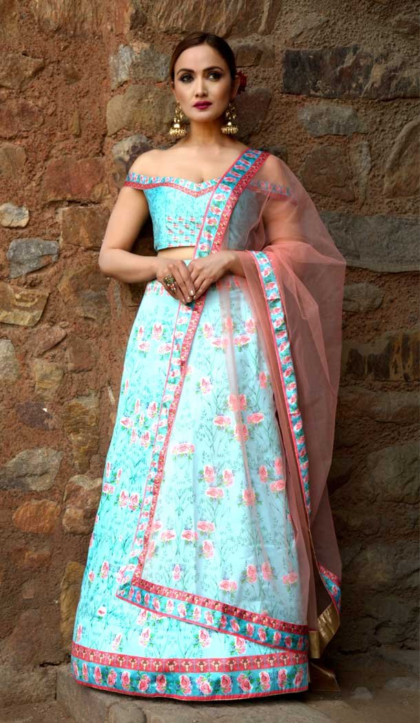 Ravishing Blue Color Satin Digital Printed Party Wear Lehenga Choli -77647153