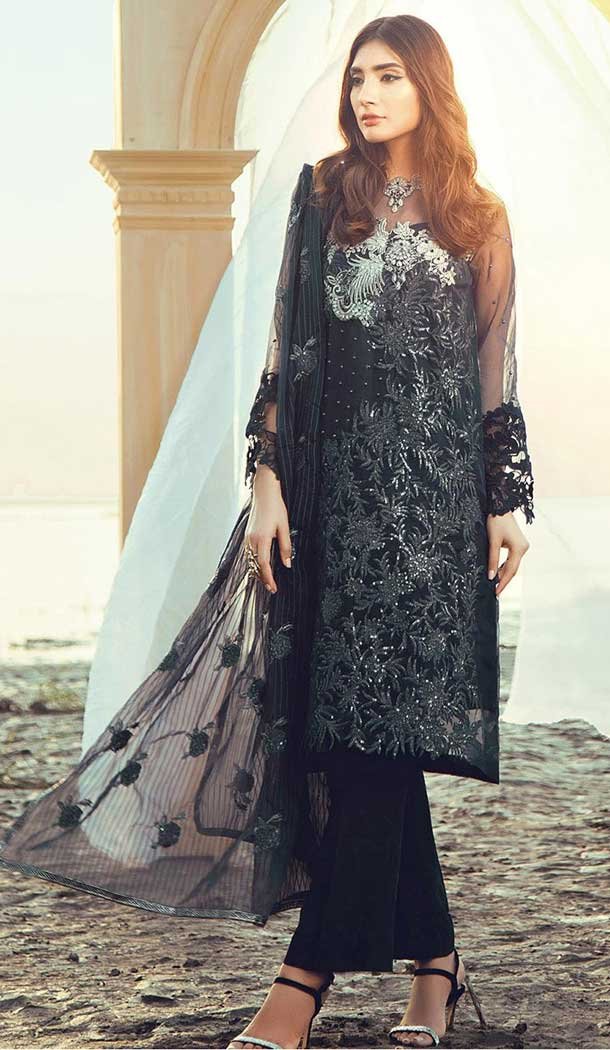 Navy Blue Color Butter Fly Net Embroidery Pakistani Salwar Kameez -799697596