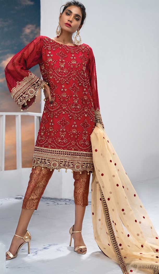 Red Color Georgette Embroidery Pakistani Salwar Kameez -799697615