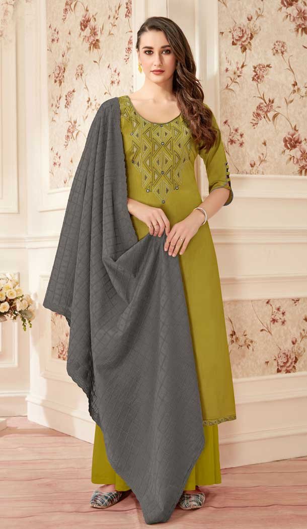 Charming Green Color Pure Jam Cotton Evening Party Wear Palazzo Suit -800497745
