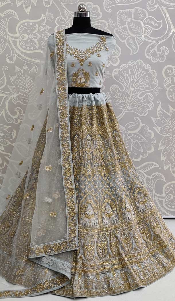 Baby Blue Color Net Designer Traditional Wedding Wear Lehenga Choli -pf76676349