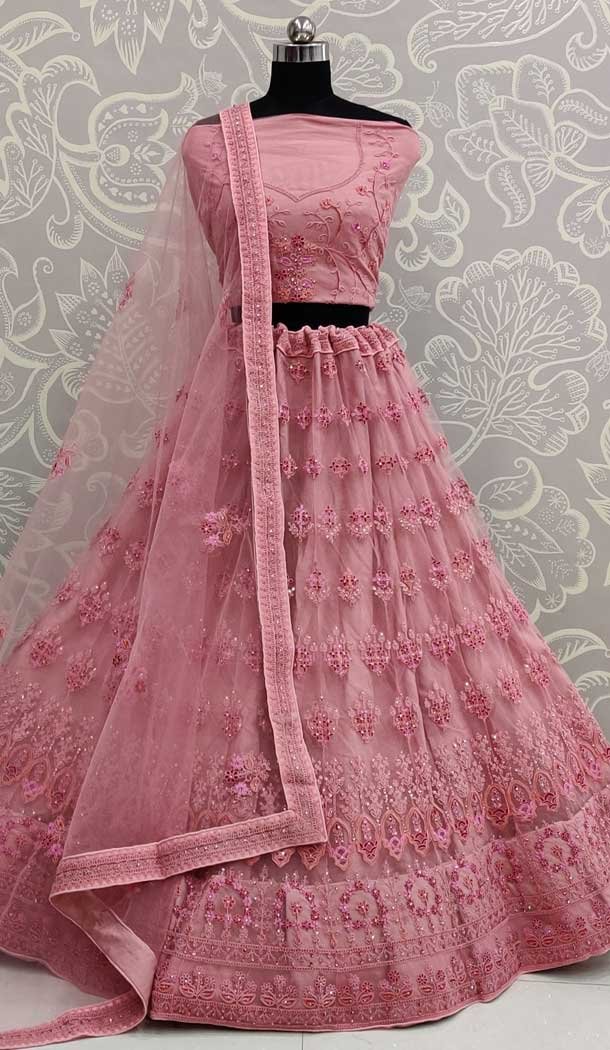Pink Color Net Designer Traditional Wedding Wear Lehenga Choli -pf77917692