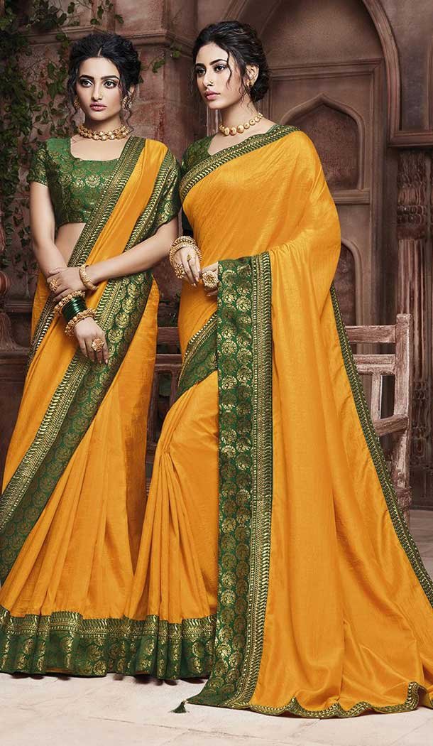Musturd Yellow Color Soft Art Silk Casual Party Wear Saree Blouse -77867646