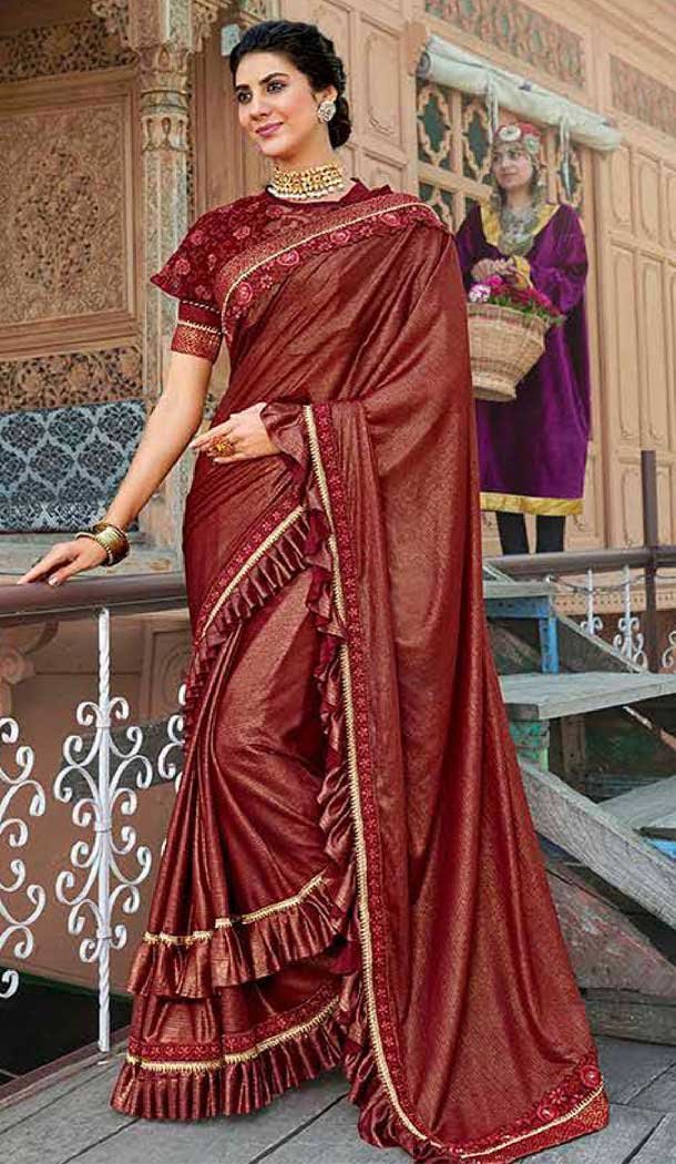 Maroon Gold Color Lycra Designer Party Wear Fancy Saree Blouse -807198445