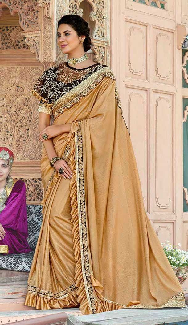 golden color party wear saree