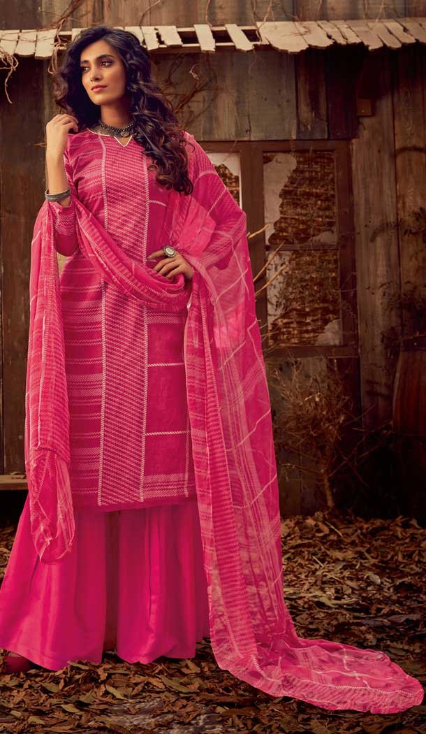 Rani Pink Color Pure Zam Cotton Evening Party Wear Palazzo Suit -808098602