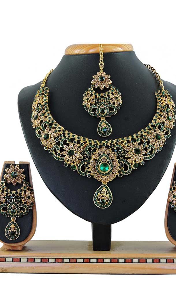 Multi Color Alloy Stone Designer Traditional Necklaces Set -807898571