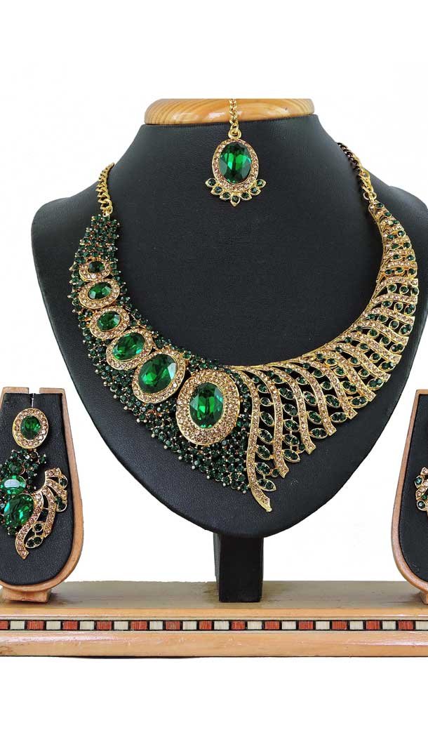 Attractive Multi Color Alloy Stone Designer Traditional Necklaces Set -807898582
