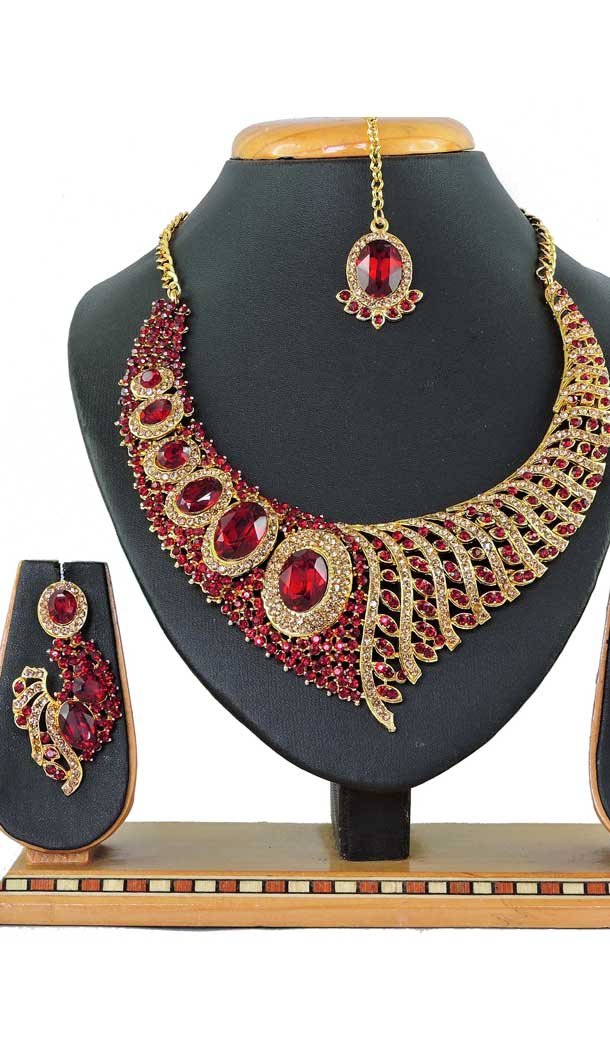 Multi Color Alloy Stone Designer Traditional Necklaces Set -807898586
