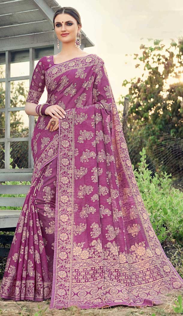 Violet Color Cotton Silk Designer Casual Party Wear Saree -809798796