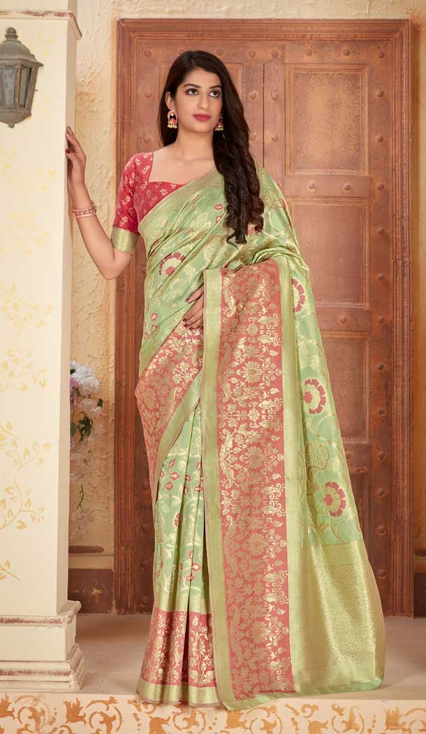 Light Green Color Banarasi Soft Silk Designer Designer Traditional Wear Saree -810898877