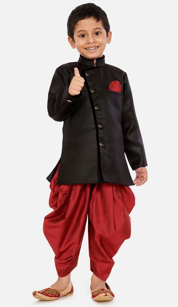 Black Color Cotton Silk Blend Readymade Designer Boy's Indo Western -813599122