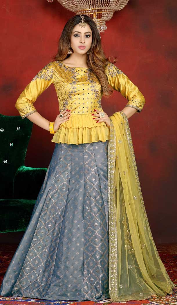 Exotic Grey Color Banarasi Silk Heavy Designer Readymade Lehenga -813399096