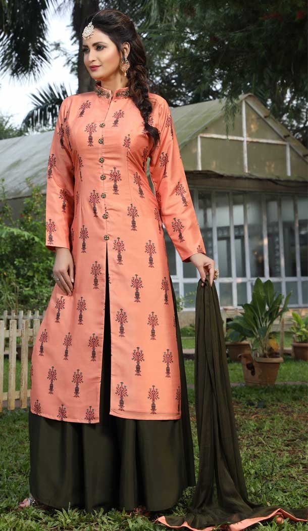 Gorgeous Gahari Color Art Silk Heavy Designer Readymade Palazzo Suit -814299189