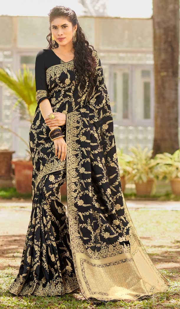 Black Color Silk Designer Traditional Festive Wear Women Saree -813099060