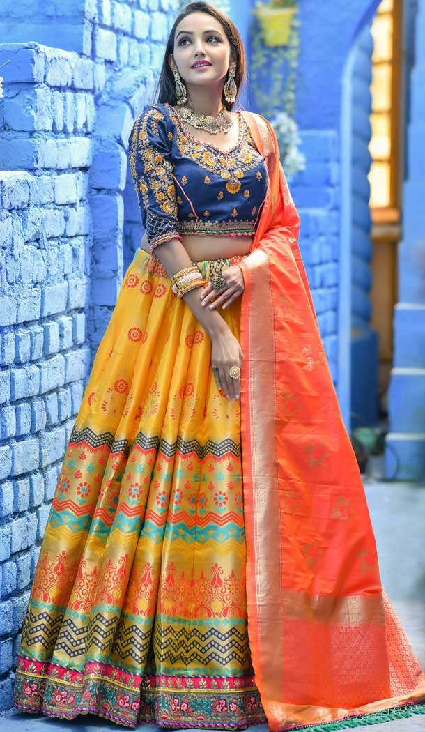 Yellow Color Banarasi silk Designer Traditional Wear Lehenga Choli -814999235