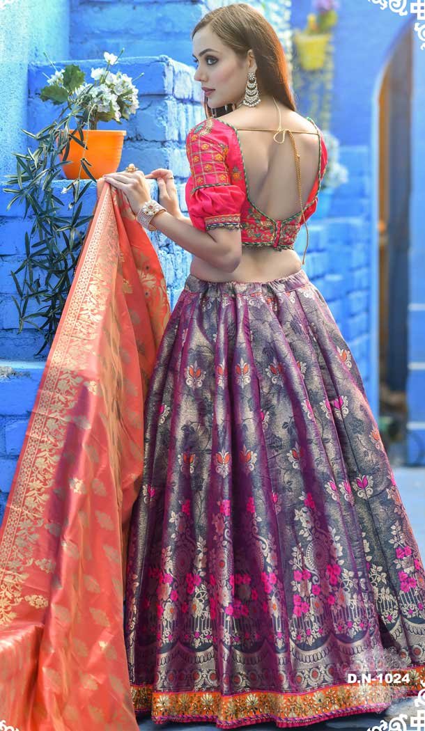 2 Tone Wine Color Banarasi silk Designer Traditional Wear Lehenga Choli -814999236