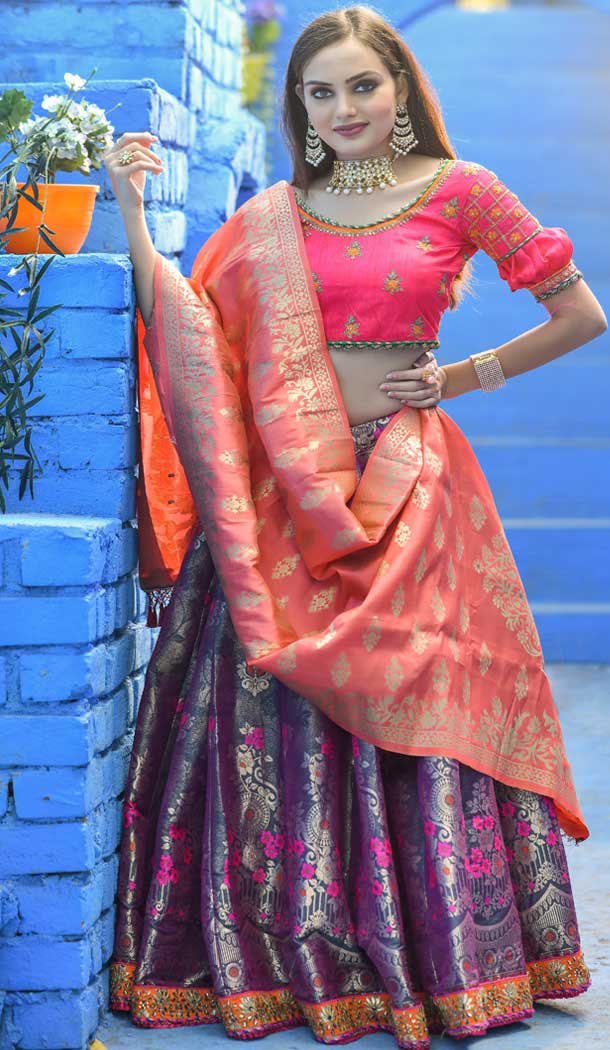 2 Tone Wine Color Banarasi silk Designer Traditional Wear Lehenga Choli -814999236