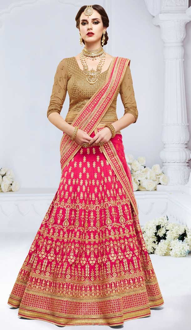 Pink Color Paris Silk Heavy Wedding Wear Bridal Lehenga Choli -816199370