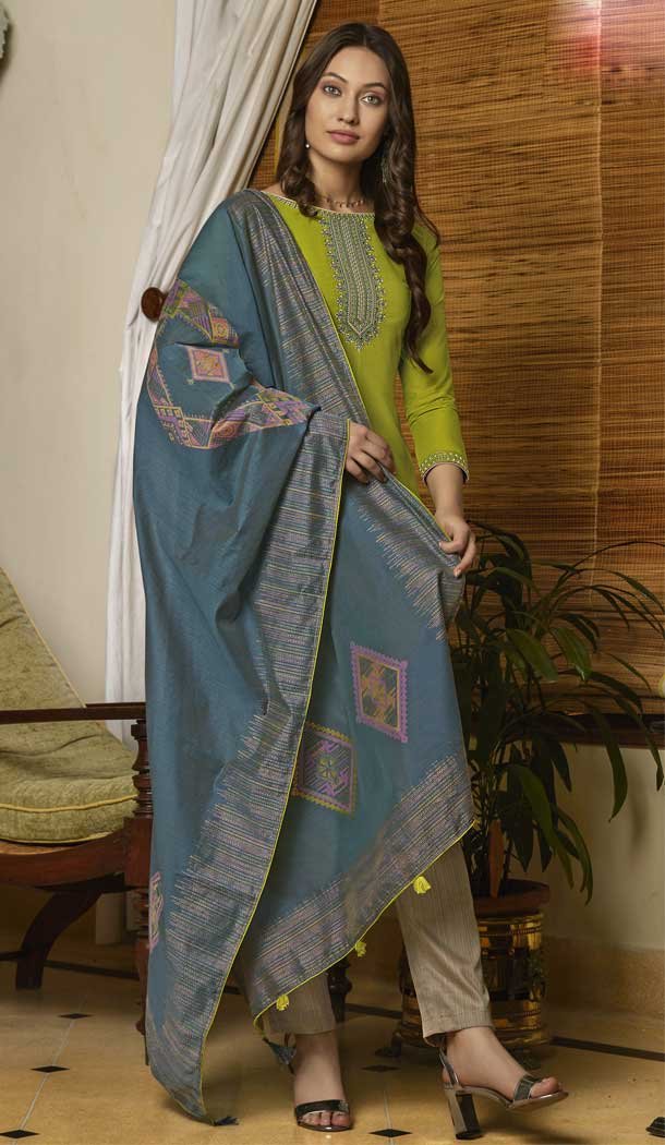 Light Green Color Muslin Casual Party Wear Women Salwar Kameez -817899506