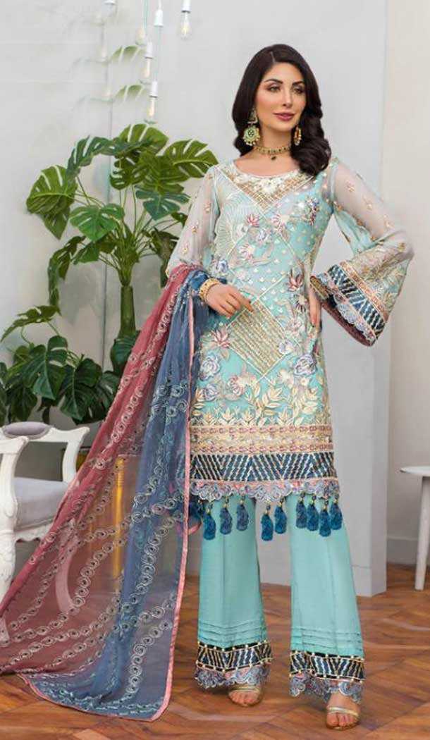 Sky Blue Color Georgette Pakistani Style Party Salwar Kameez -820399719