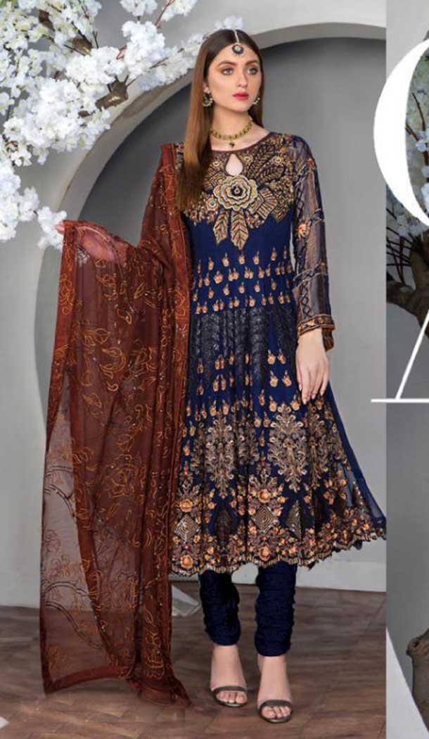 Navy Blue Color Georgette Pakistani Style Party Salwar Kameez -820399721