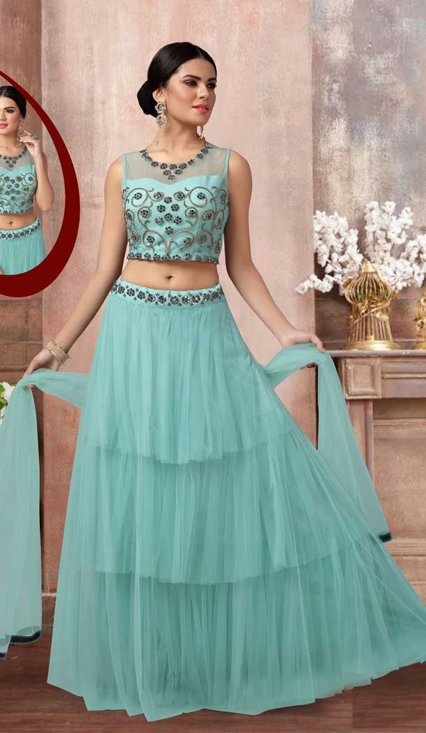 Aqua Color Net Fancy Designer Wear Readymade Lehenga Choli -8233100019