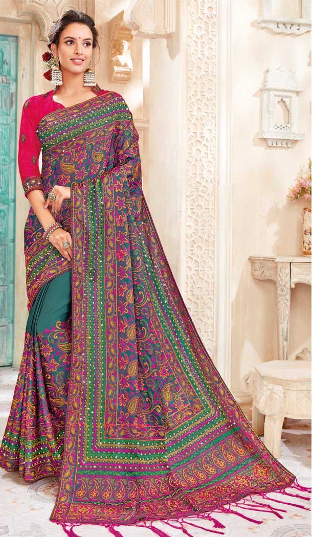 Rama Green Color Chanderi Silk Heavy Designer Traditional Wear Saree -8242100121