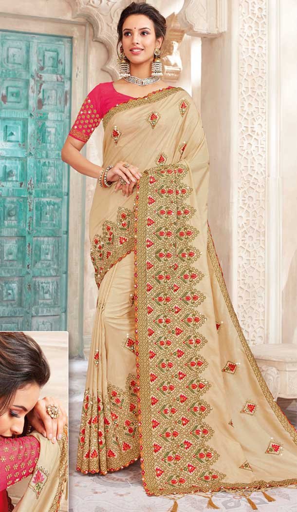 Cream Color Chanderi Silk Heavy Designer Traditional Wear Saree -8242100122