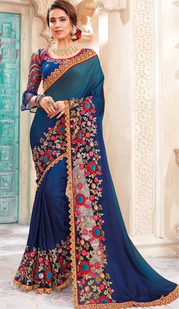 Blue Color Chanderi Silk Heavy Designer Traditional Wear Saree -8242100123