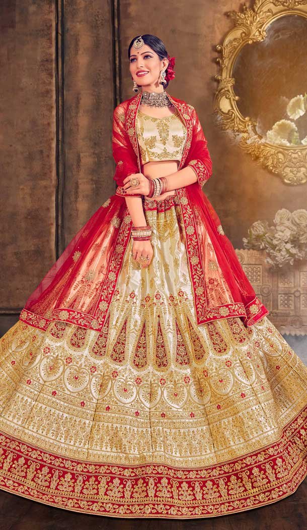 Sun Shine Gold Color Satin Silk Designer Traditional Wear Women Lehenga Choli -8248100169
