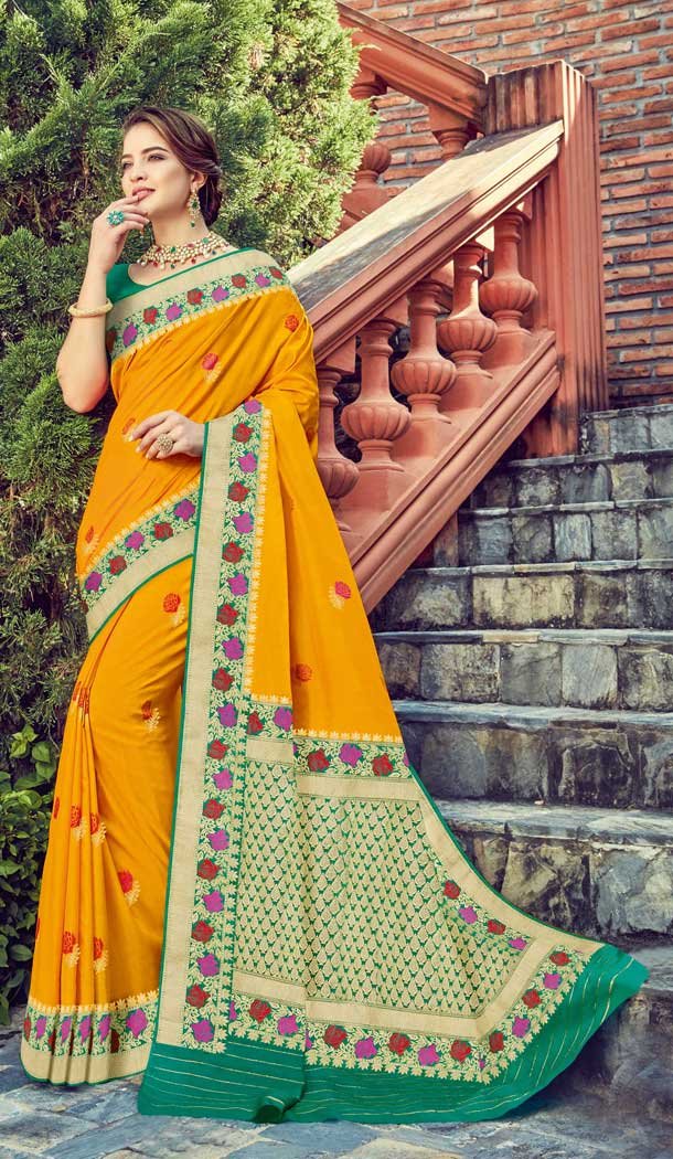 Mustered Color Dola Silk Designer Party Wear Saree Blouse -8253100195