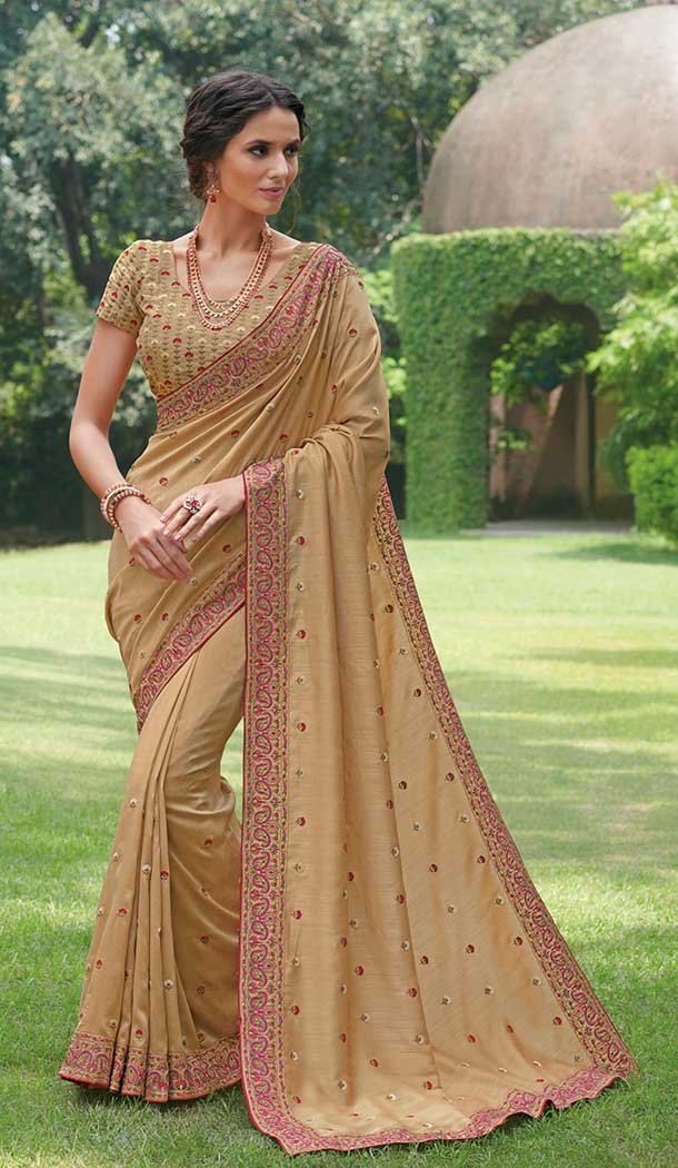 Chikoo Color Tussor Silk Designer Party Wear Women Saree -8260100249