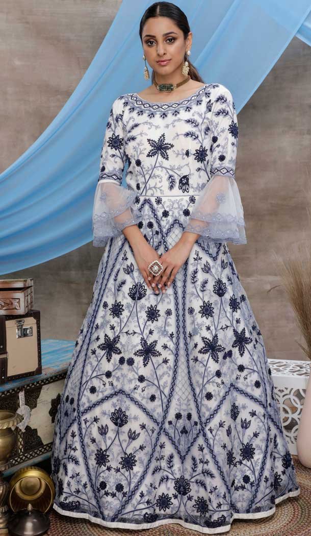 White Color Net Heavy Designer Party Wear Ready Made Gown Suit -8334100947
