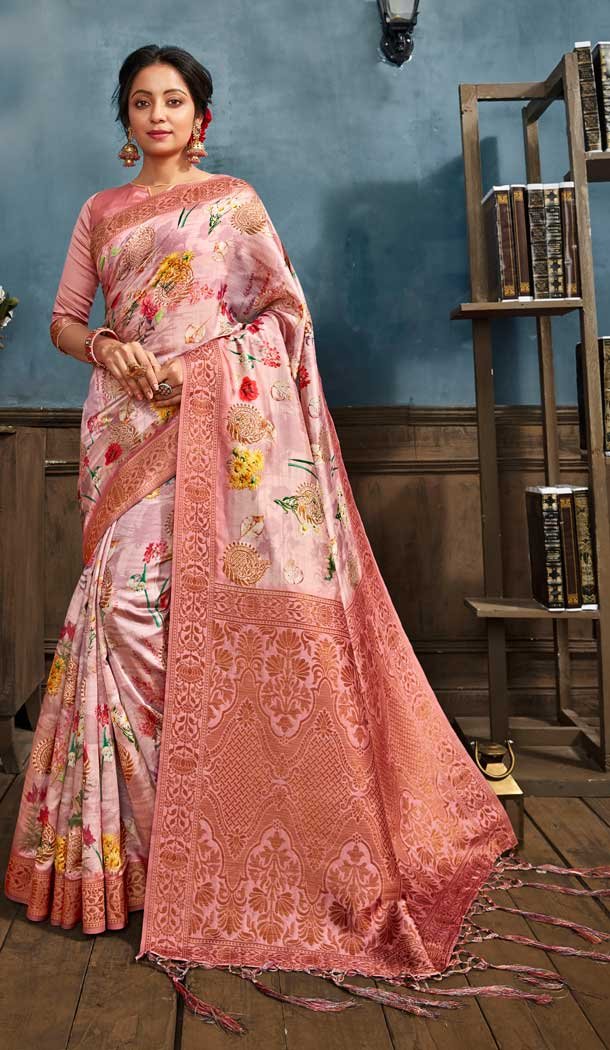 Pink Color Silk Digital Printed Party Wear Festive Wear Saree -8354101166