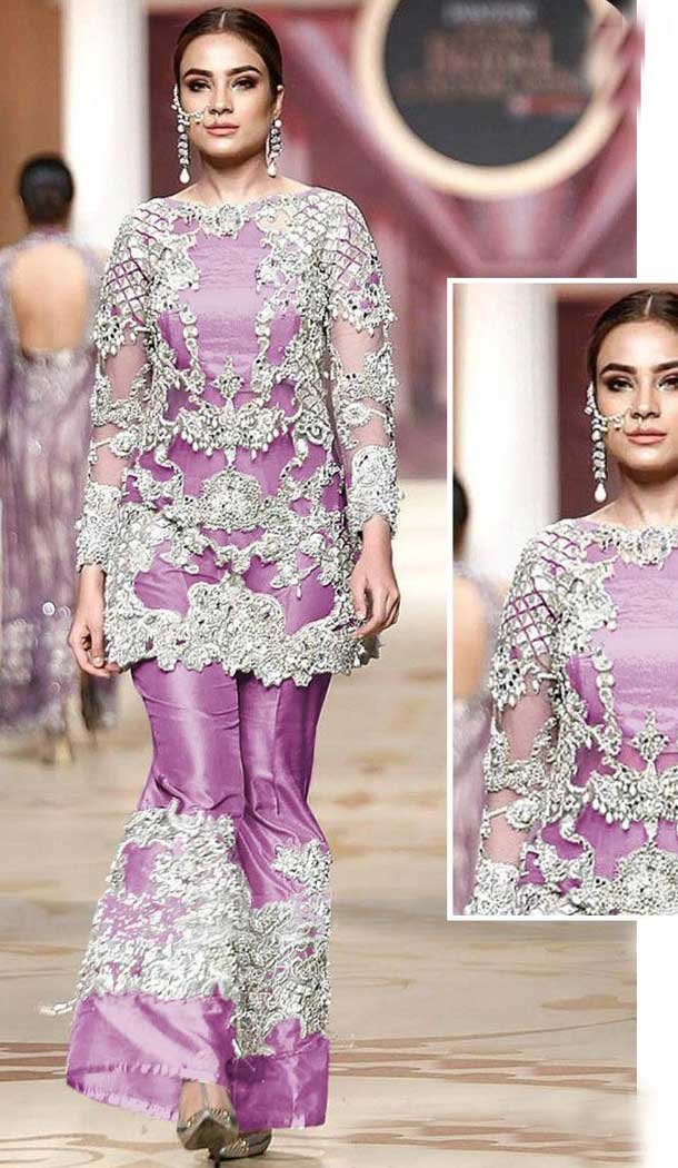 Light Purple Color Net Designer Party Wear Pakistani Style Palazzo Suit -8361101208