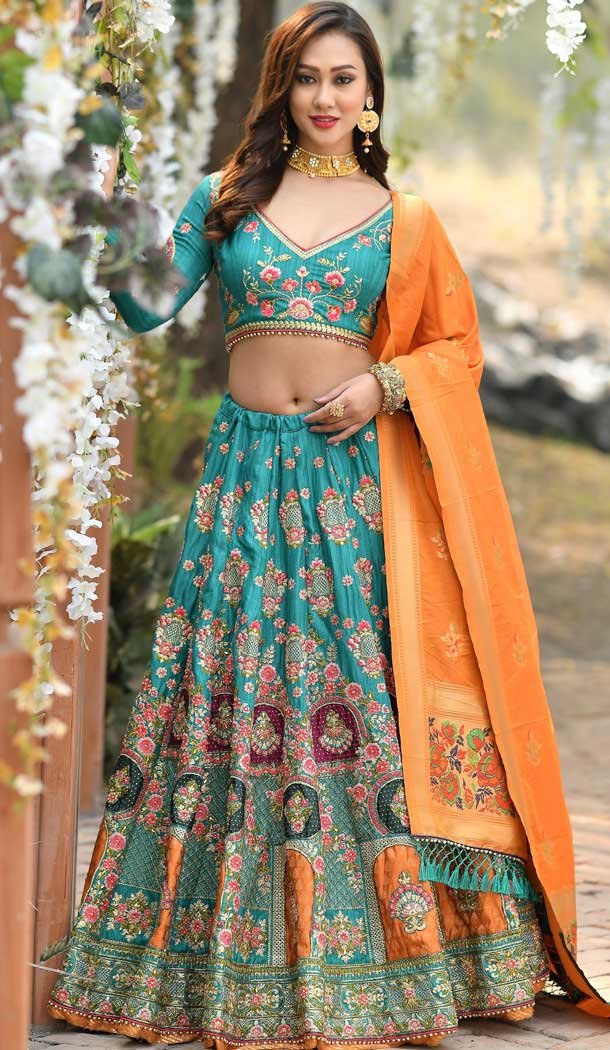 Gorgeous Rama Color Chennai Silk Bridal Wedding Wear Lehenga Choli -8370101270