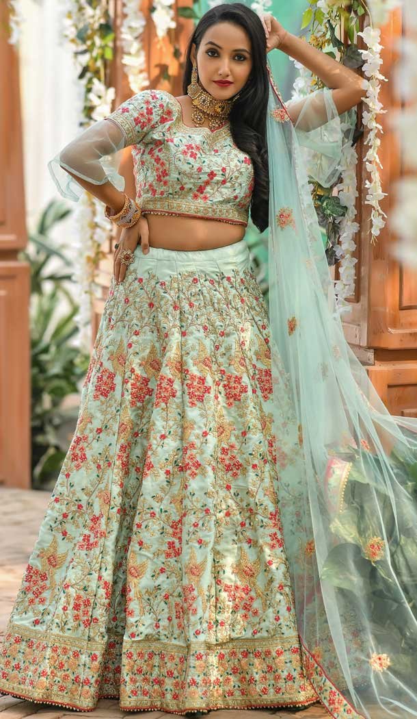 Arctic Blue Color Adda Silk Bridal Wedding Wear Lehenga Choli -8370101273