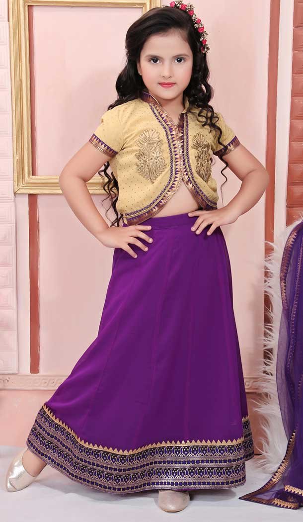Beige Color Faux Georgette Designer Party Wear Kids Girl Lehenga Choli -8423101823