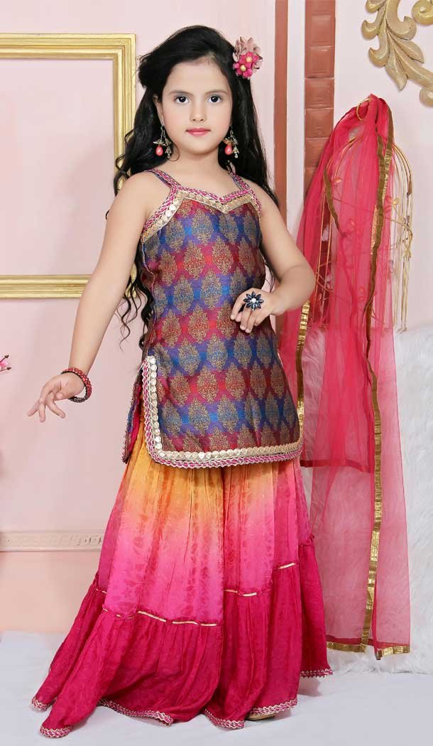 Multi Color Brocade Designer Party Wear Kids Girl Dresses -8423101826