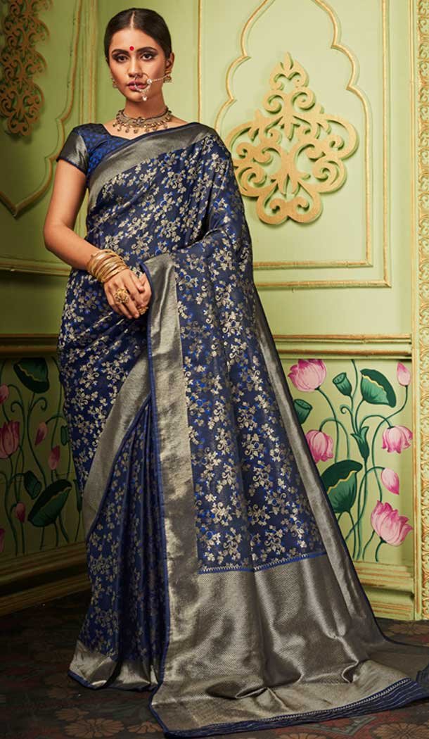 Navy Blue Color Banarasi Silk Classic Traditional Wear Saree -8399101537