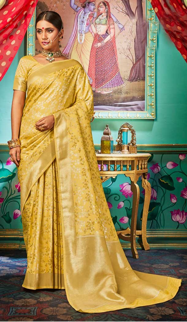 Yellow Color Banarasi Silk Classic Traditional Wear Saree -8399101538