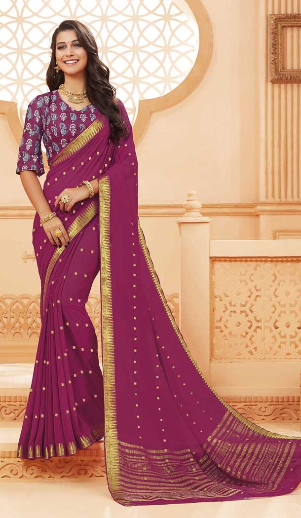 Dark Magenta Color Satin Silk Traditional Festive Wear Saree Blouse -8407101668