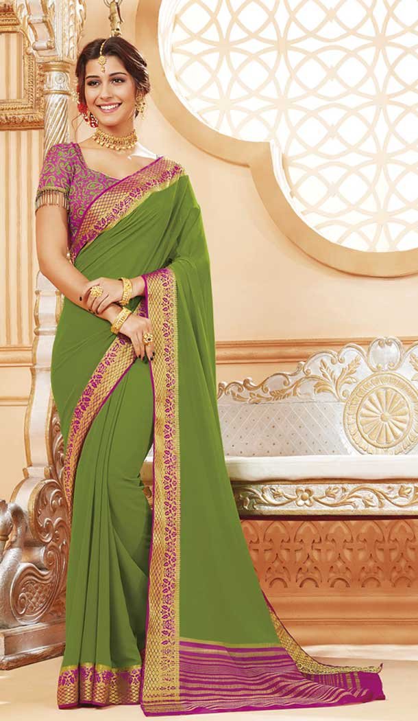 Green Color Satin Silk Traditional Festive Wear Saree Blouse -8407101672