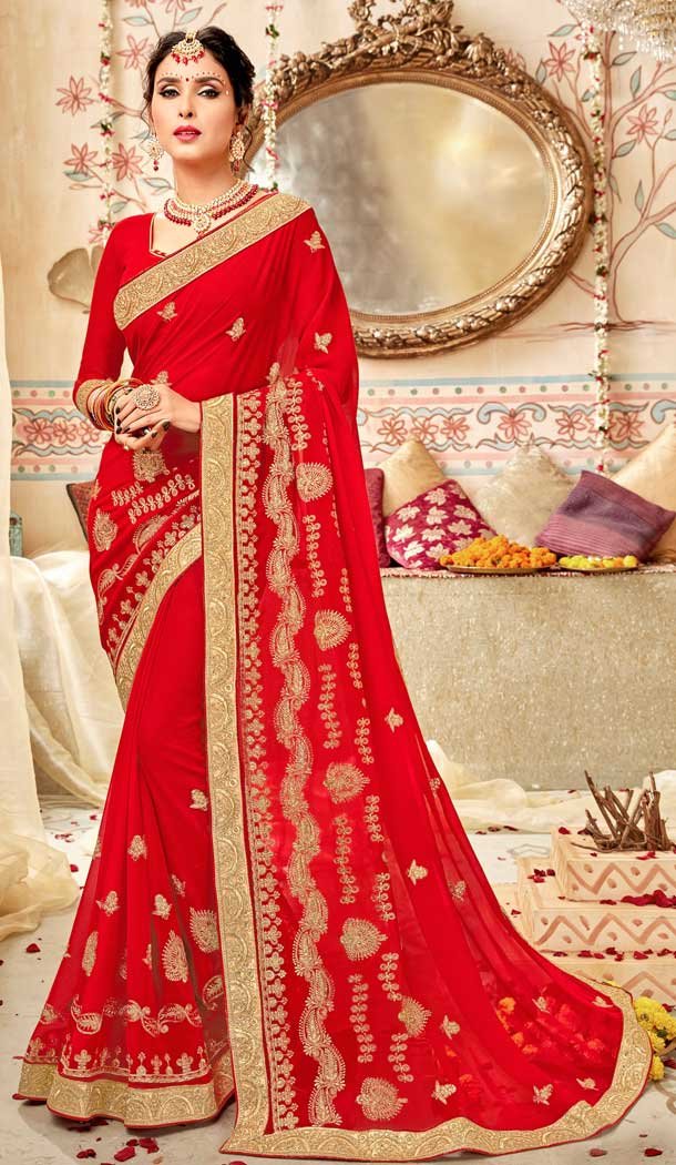 Red Color Georgette Designer Georgette Traditional Wear Saree -8430101860