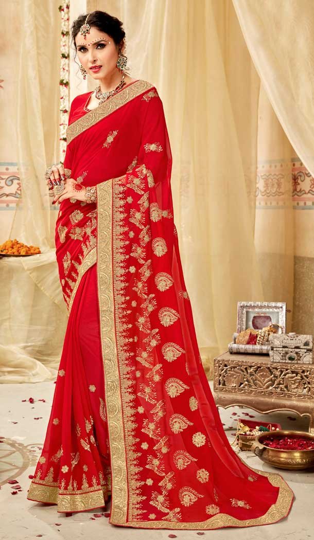 Red Color Georgette Designer Georgette Traditional Wear Saree -8430101862