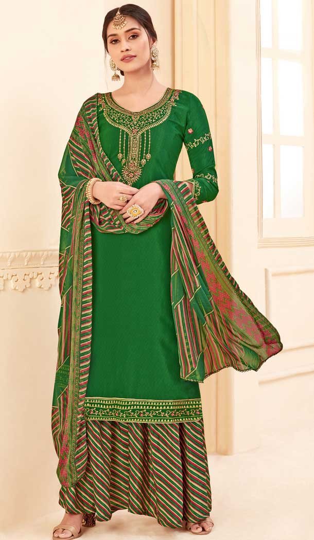 Tantalizing Green Color Pure Crepe Office Party Wear Palazzo Suit -8456102134