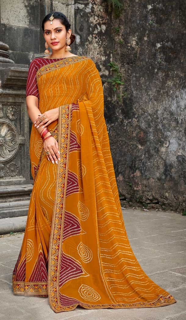 Adorable Yellow Color Georgette Designer Bandhani Style Saree -8487102460